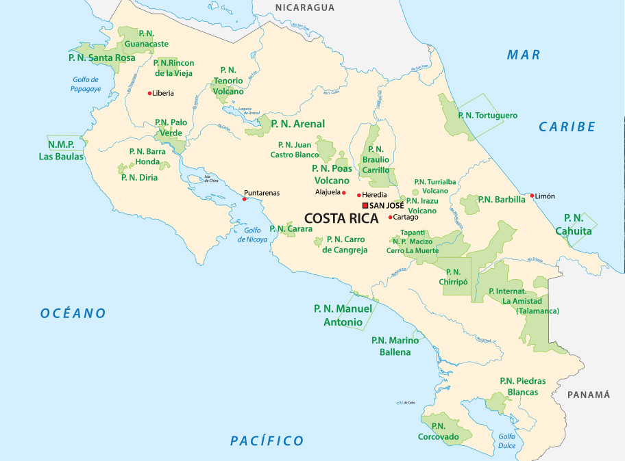 Karte Nationalparks Costa Rica